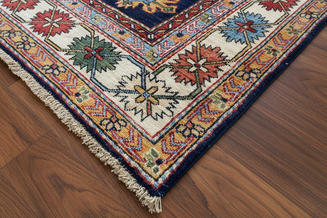 Hand-Knotted Vegetable Dye Kazak Rug from Pakistan,  5' 4" x 7' 9"