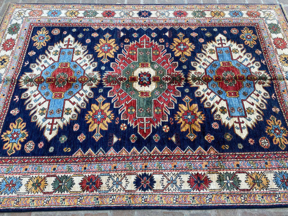 Hand-Knotted Vegetable Dye Kazak Rug from Pakistan,  5' 4" x 7' 9"