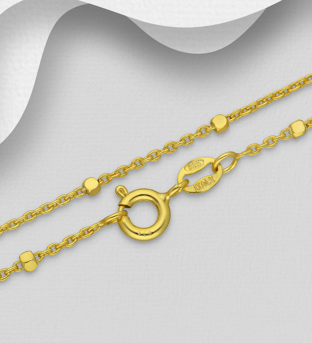 Sterling Silver Chain, 1.7mm Wide, Plated with 0.5 Micron 18K Yellow Gold, Made in Italy