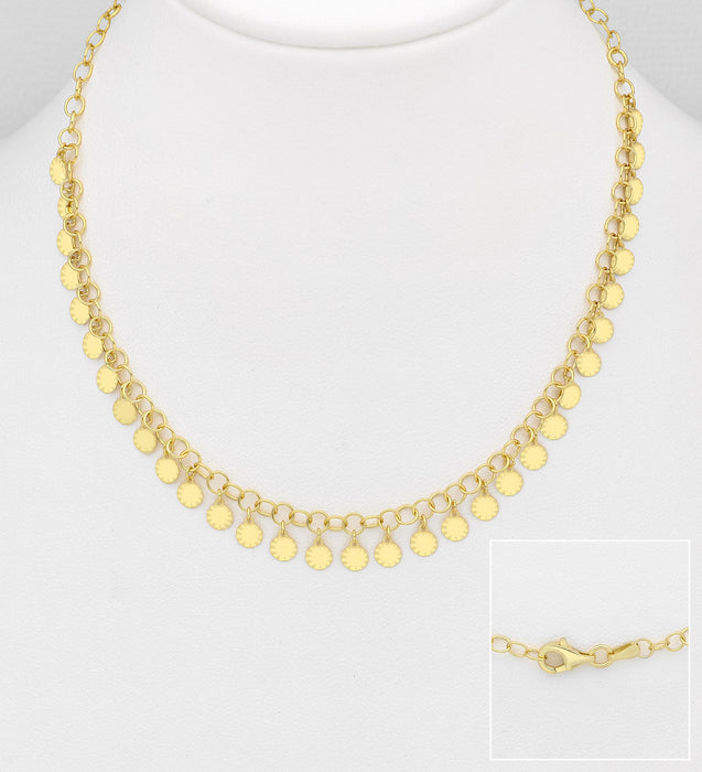 Sterling Silver Necklace, 9mm Wide, Plated with 0.5 Micron 18K Yellow Gold, Made in Italy