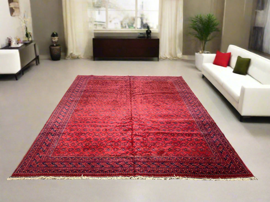 Terkaman Tribal Afghan Oriental Rug, size 8' 11" x 11" 4" (C)