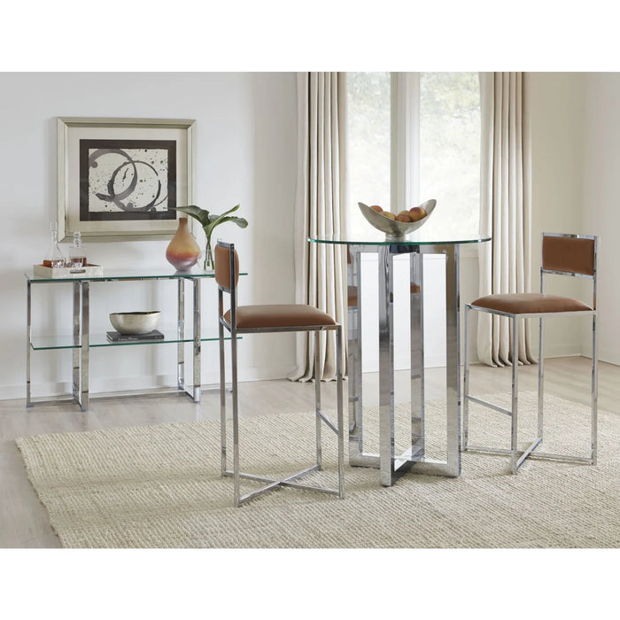 Ashford 32" Round Chrome Plated Stainless Steele Glass Top Bar Table Set
