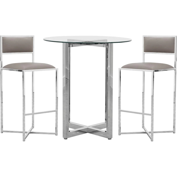 Ashford 32" Round Chrome Plated Stainless Steele Glass Top Bar Table Set