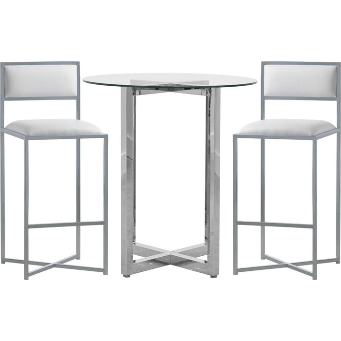 Ashford 32" Round Chrome Plated Stainless Steele Glass Top Bar Table Set