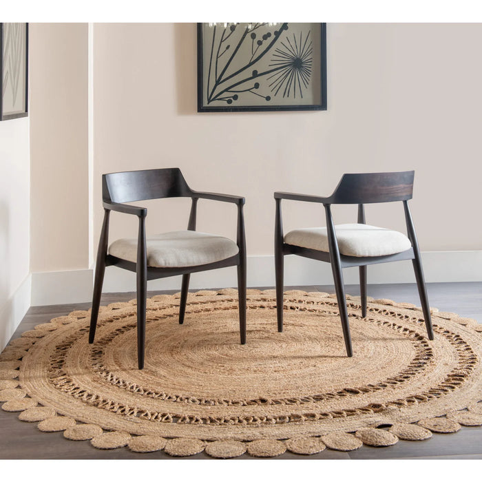 Aspen Solid Mango Wood Linen Upholstered Dining Arm Chairs