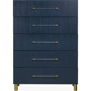 Chest of drawers with five drawers “Argento” in navy blue and burnished brass (2024)