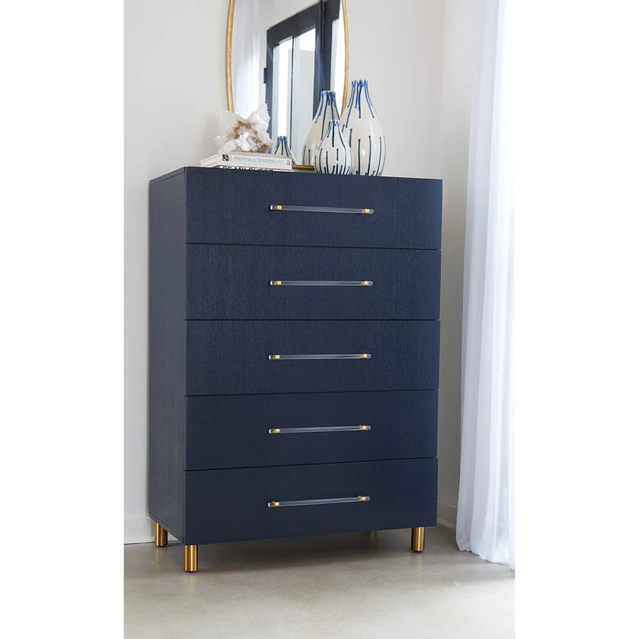 Prescott Navy Blue Oak & Brass Bedroom Set