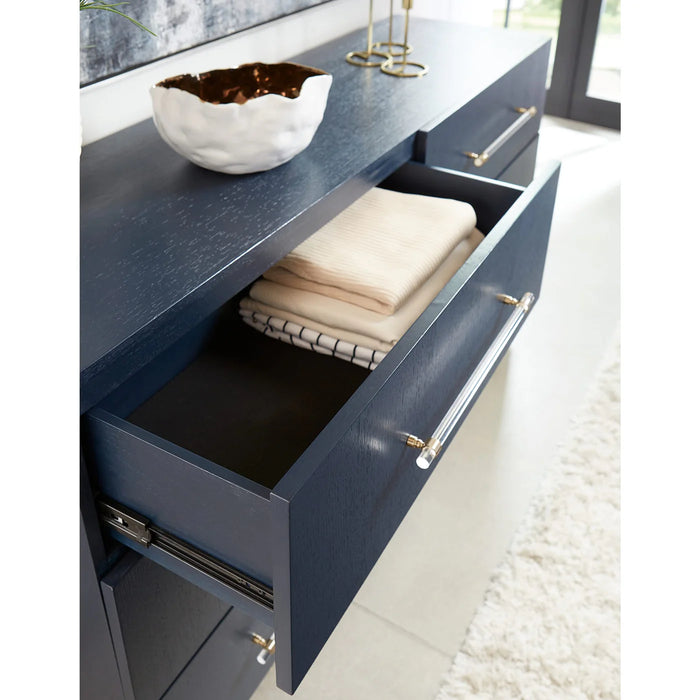 Prescott Navy Blue Oak & Brass Bedroom Set