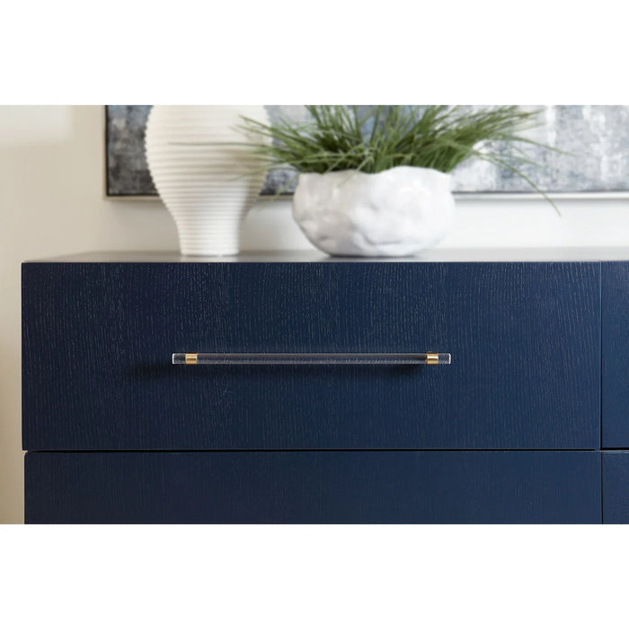 Prescott Navy Blue Oak & Brass Bedroom Set