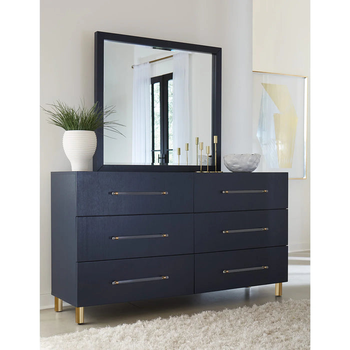 Prescott Navy Blue Oak & Brass Bedroom Set