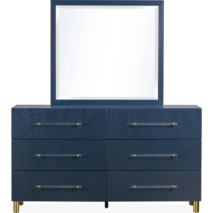 Prescott Navy Blue Oak & Brass Bedroom Set