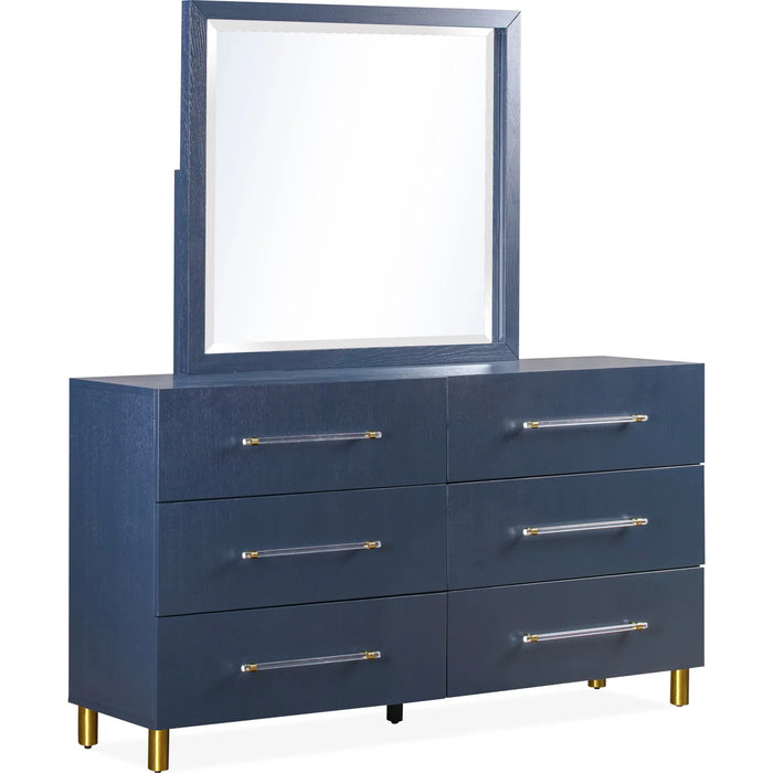 Prescott Navy Blue Oak & Brass Bedroom Set