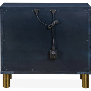 Set of 2 Argento bedside table with two drawers and USB charging function in navy blue and burnished brass