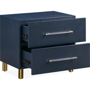 Set of 2 Argento bedside table with two drawers and USB charging function in navy blue and burnished brass