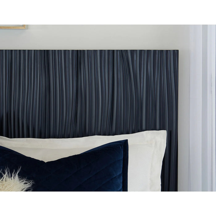 Prescott Navy Blue Oak & Brass Platform Bed Frame