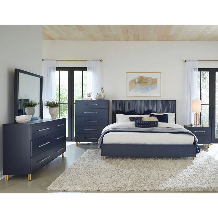 Prescott Navy Blue Oak & Brass Bedroom Set