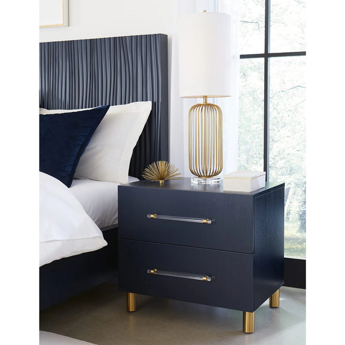 Prescott Navy Blue Oak & Brass Platform Bed Frame