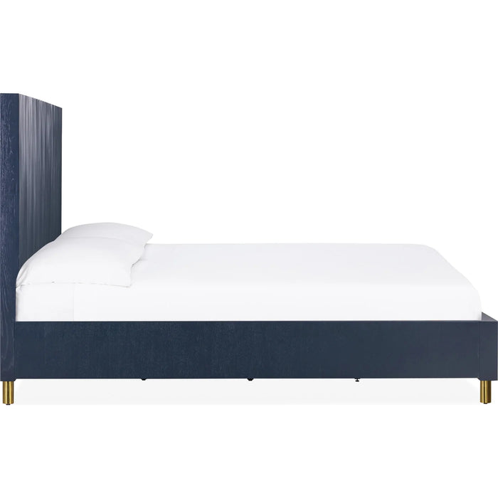 Prescott Navy Blue Oak & Brass Platform Bed Frame