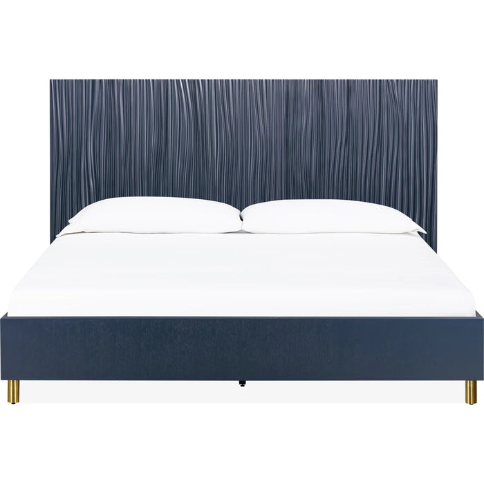 Prescott Navy Blue Oak & Brass Platform Bed Frame