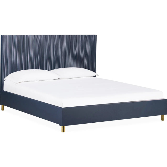 Prescott Navy Blue Oak & Brass Platform Bed Frame