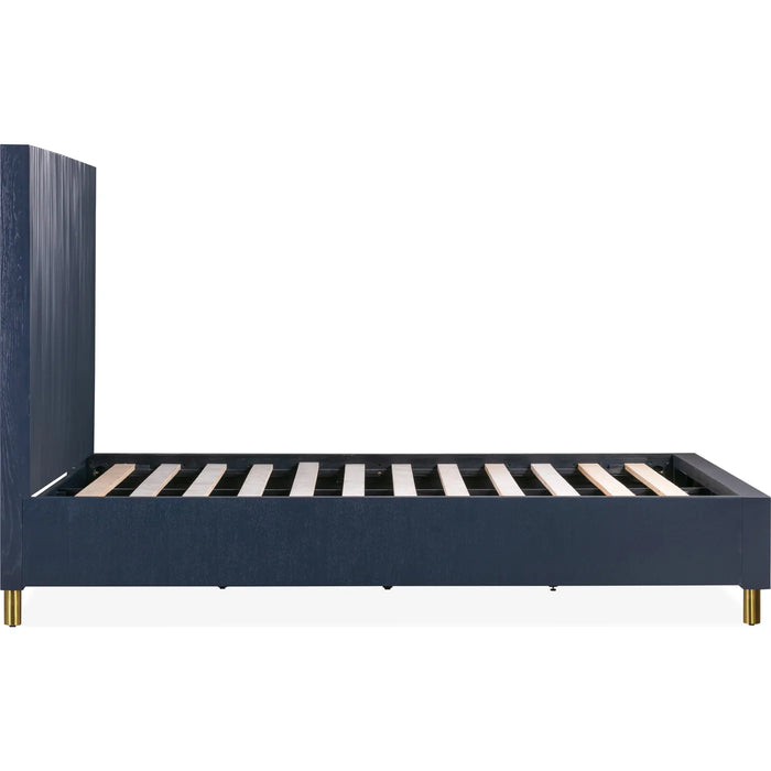 Prescott Navy Blue Oak & Brass Platform Bed Frame