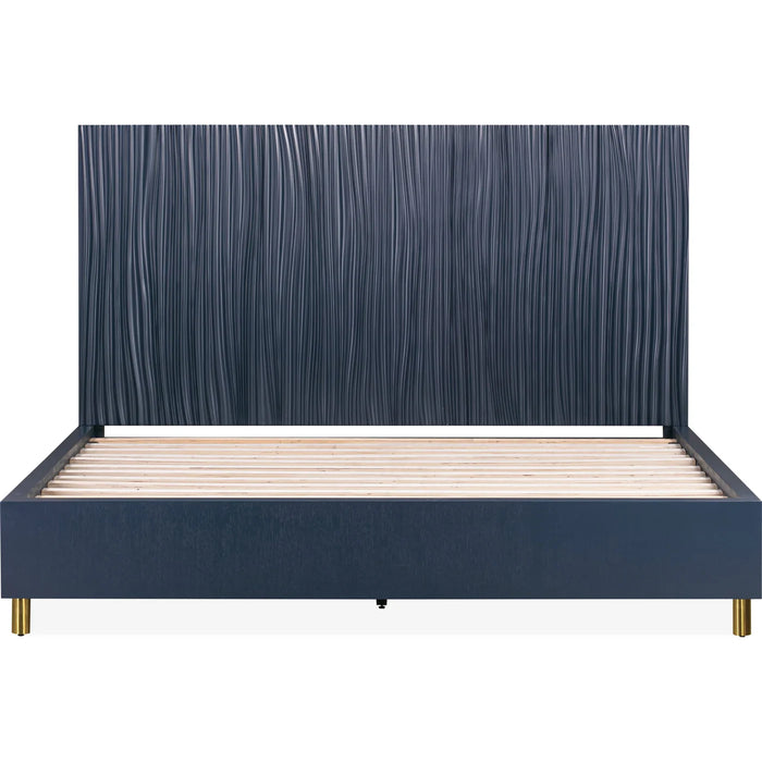 Prescott Navy Blue Oak & Brass Platform Bed Frame