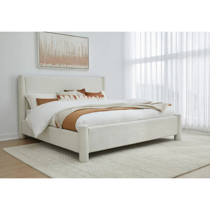 Milan Upholstered Platform Bed in Cottage Cheese Boucle