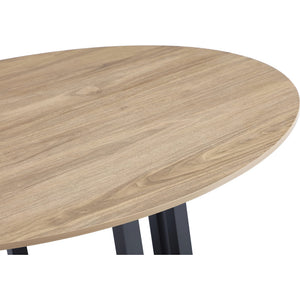 CEO Round dining table made of sintered stone with wood pattern in red brass and washed oak