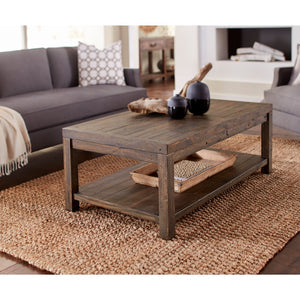 Craster rectangular coffee table made from recycled wood in smoky taupe