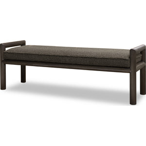 Dorsey Boucle upholstered wooden bench in basalt grey and pumpernickel
