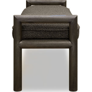 Dorsey Boucle upholstered wooden bench in basalt grey and pumpernickel