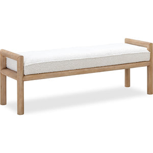Dorsey Boucle upholstered wooden bench in granola and ricotta