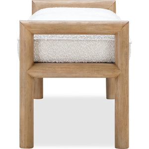 Dorsey Boucle upholstered wooden bench in granola and ricotta