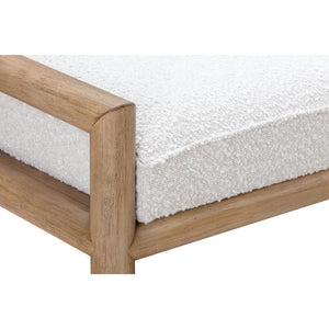 Dorsey Boucle upholstered wooden bench in granola and ricotta
