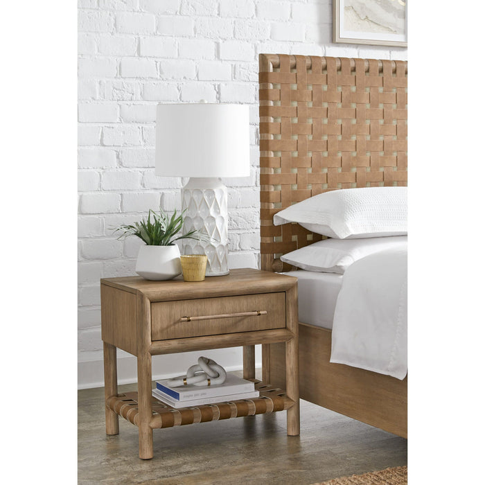 Set of 2 Dorsey bedside table with one drawer and USB charging function in Granola