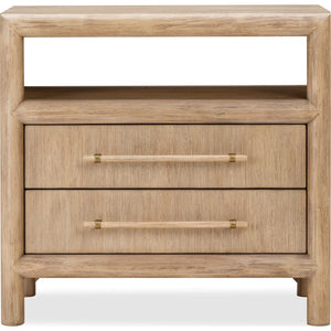 Set of 2 Dorsey bedside table with two drawers and USB charging function in Granola