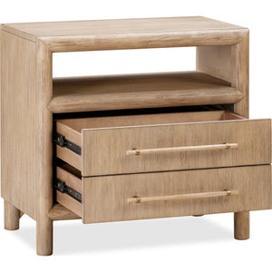 Set of 2 Dorsey bedside table with two drawers and USB charging function in Granola