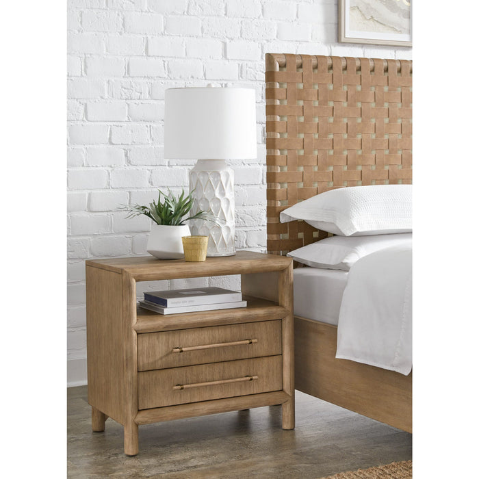 Set of 2 Dorsey bedside table with two drawers and USB charging function in Granola