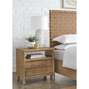 Set of 2 Dorsey bedside table with two drawers and USB charging function in Granola