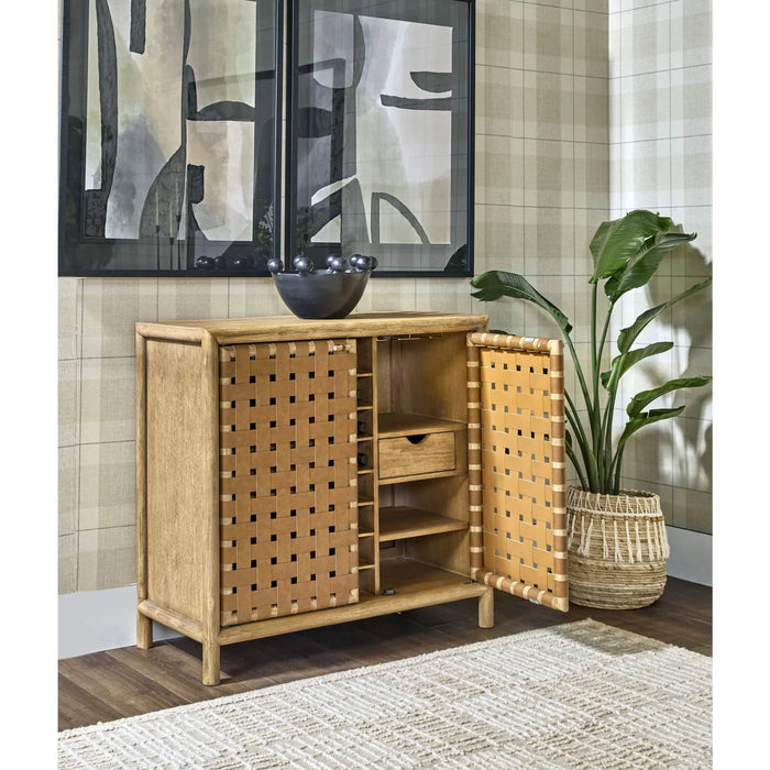 Sivra Acacia Wood Wine Cabinet with Woven Doors - 42"W