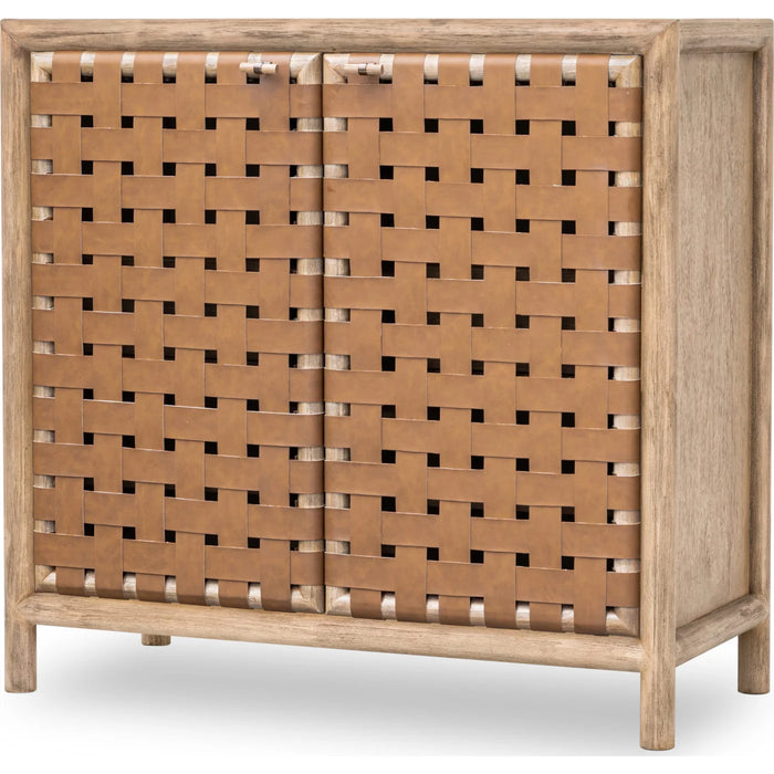 Sivra Acacia Wood Wine Cabinet with Woven Doors - 42"W