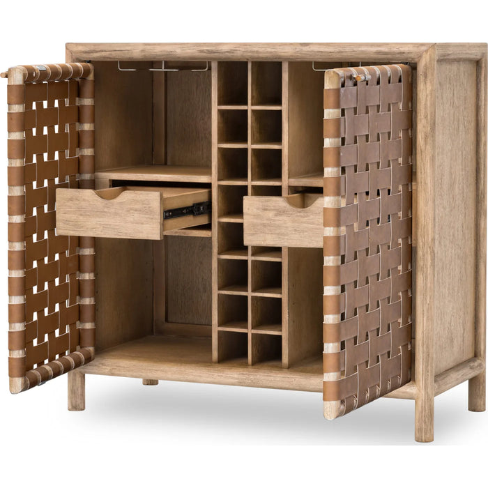 Sivra Acacia Wood Wine Cabinet with Woven Doors - 42"W