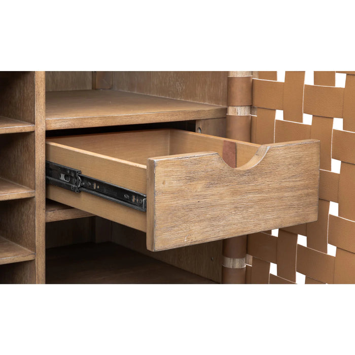 Sivra Acacia Wood Wine Cabinet with Woven Doors - 42"W