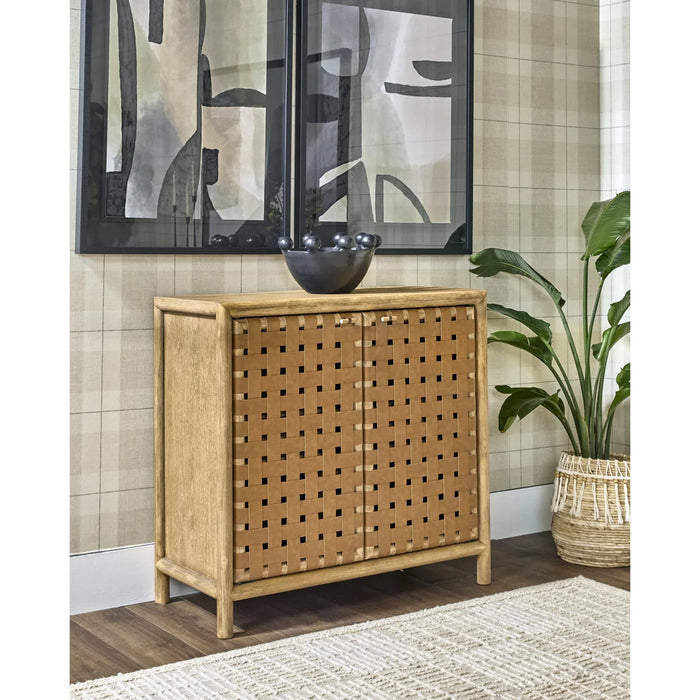 Sivra Acacia Wood Wine Cabinet with Woven Doors - 42"W