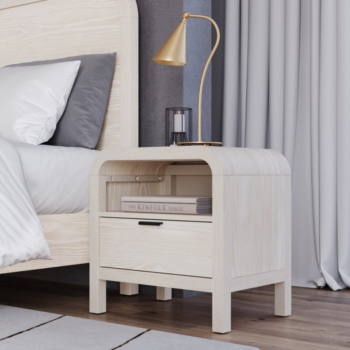 Set of 2 Drake bedside table with one drawer, one shelf and USB charging function in sugar