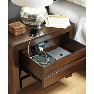 Set of 2 Element charging station bedside table in chocolate brown