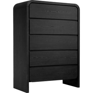 Elora chest of drawers with five drawers made of deep black ash