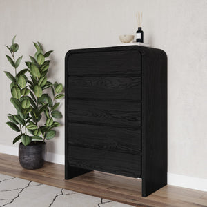 Elora chest of drawers with five drawers made of deep black ash