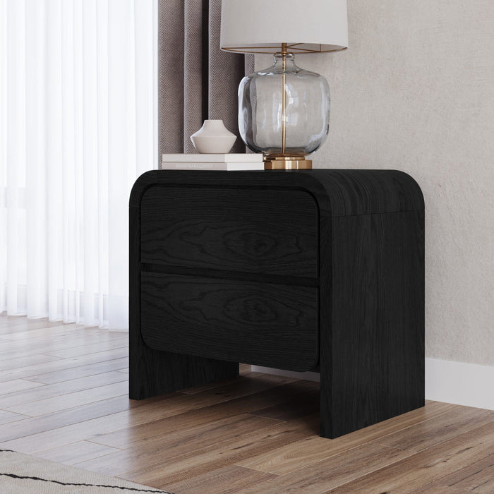 Set of 2 Elora bedside table with two drawers in deep black ash