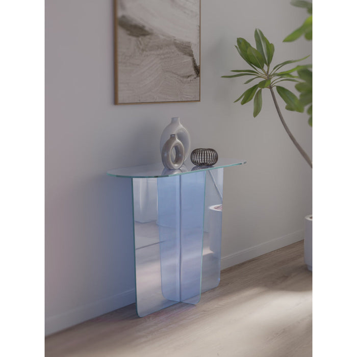 Fomo console table made of iridescent glass
